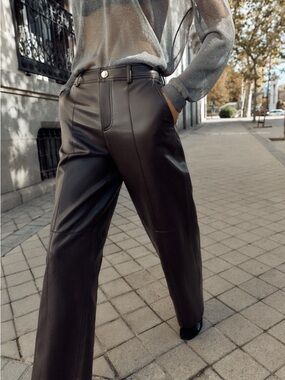 Zara Brown faux Leather straight Pants
